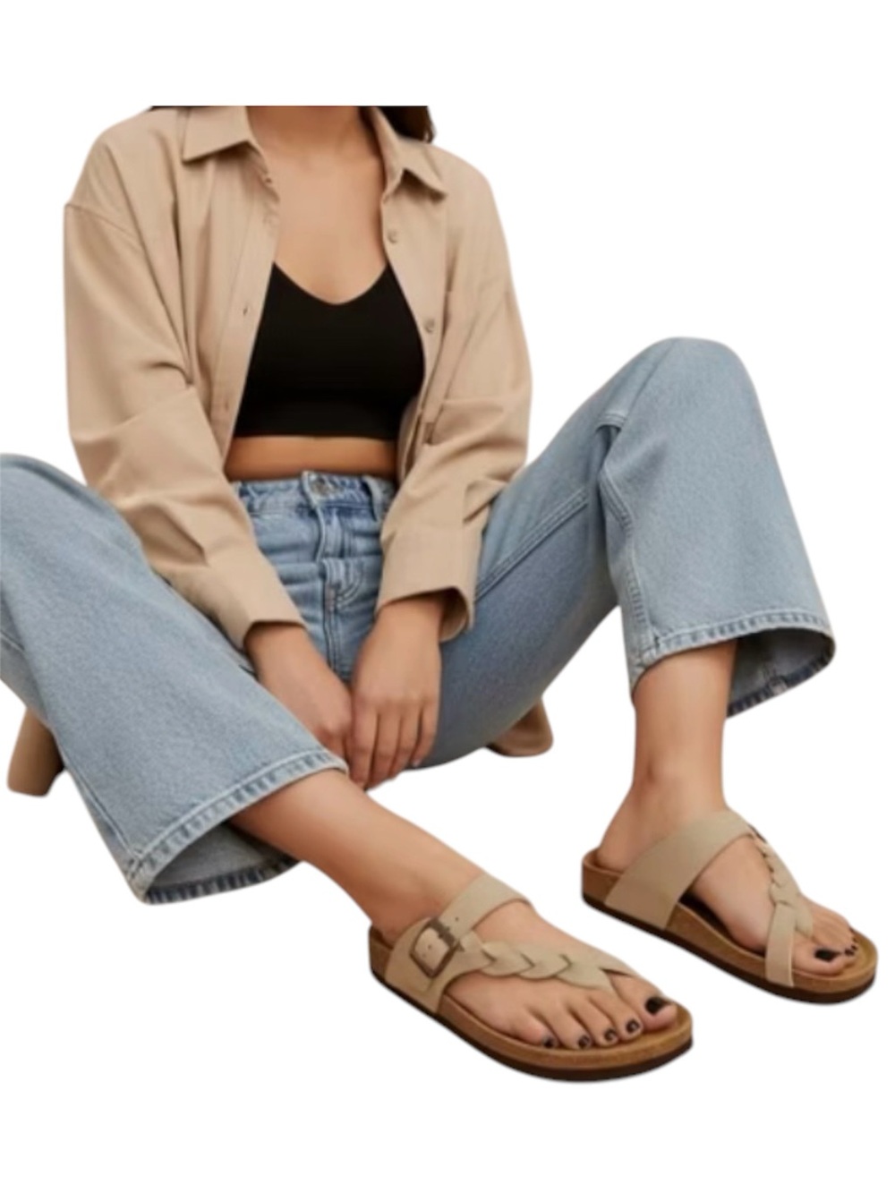 CUSHIONAIRE Women's Libby Cork footbed Sandal with +Comfort - Stone Size 9 - Picture 2 of 9